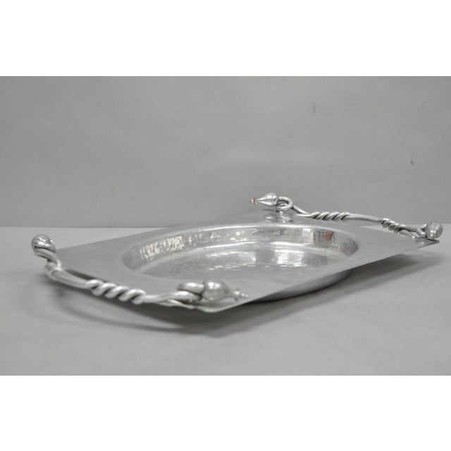 Vintage Buenilum Art Nouveau Hand Hammered Aluminum Serving Tray W Tulip Handles For Sale - Image 10 of 14