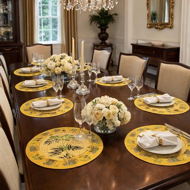 Handmade in Florence, Italy, Round Placemat in wood fiber and cork drawing palm trees and Elephants. Very elegant and easy...