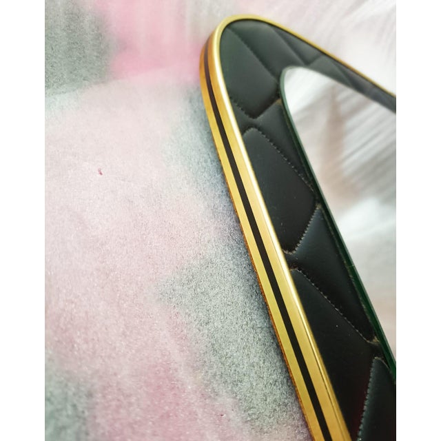 Metal Vintage Wall Mirror with Black Padded Frame and Gold Trim, 1950s For Sale - Image 7 of 11