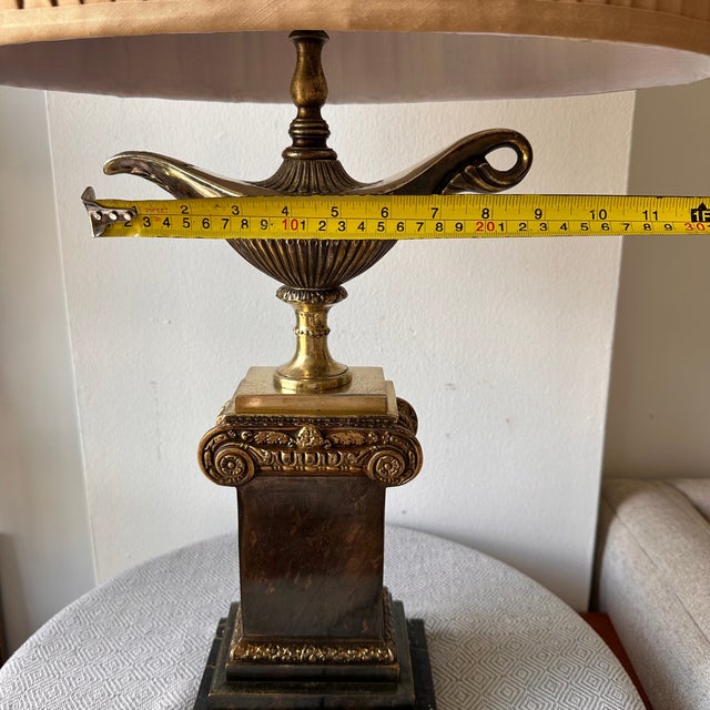 Stone Frederick Cooper Aladdin Genie Table Lamp Brass Marble 28" Hollywood Regency For Sale - Image 7 of 8