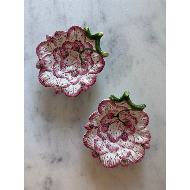 Set of 2 vintage Neuwirth Majolica strawberry decorative plates or bowls. Handmade in Portugal, these bowls feature a...