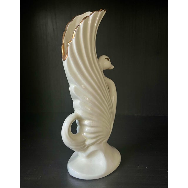 Midcentury Swan Vase Ivory With Gold Accents For Sale - Image 4 of 8