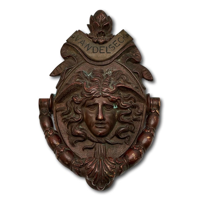 Large Size - Outstanding Authentic Antique Victorian Solid Bronze Medusa - Gorgon Door Knocker Circa Late 19th Century For Sale - Image 11 of 17