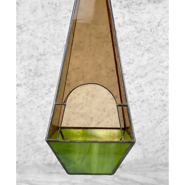 Mid 20th Century Vintage Arts & Crafts Slag Glass Triangular Hanging Terrarium For Sale - Image 5 of 9