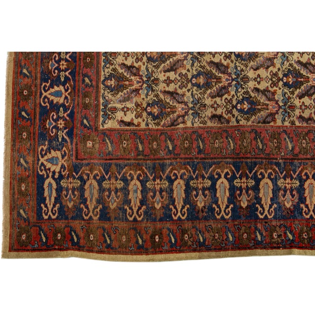 1920s Square Indian Agra Wool Rug With Allover Design in Brown For Sale - Image 4 of 7