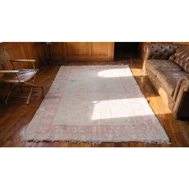 Pink 1920s Ivory Rose Floral Antique Indian Agra Cotton Rug 4' 0" X 7' 0" Handknotted Wool Carpet For Sale - Image 8 of 9