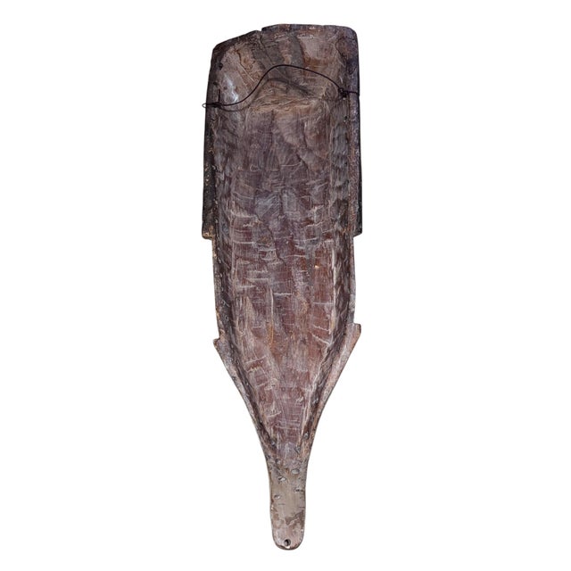 Wood Vintage Large Fang Mask Elongated Face Gabon African Mask 35" H For Sale - Image 7 of 8