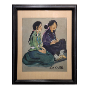 Leo Politi -Two Native American Indian Girls-1960s Painting