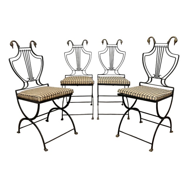 C. 1930s Samuel Copelon Swan & Lyre Back Dining Chairs - Set/4 For Sale
