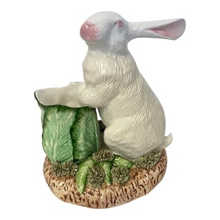 1990s Ceramic Cabbage and Bunny Planter-Vase With Spaghetti Grass For Sale