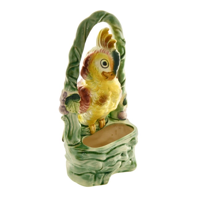 Hand Painted Ceramic Parrot Planter For Sale