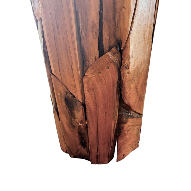 Brown Late 20th Century Monumental Teak Root Floor Lamp With Burmese Silk Shade For Sale - Image 8 of 17