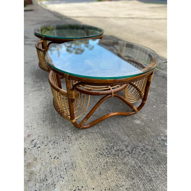 Pair of Bamboo + Rattan Side Tables in the Style of Franco Albini For Sale - Image 12 of 13