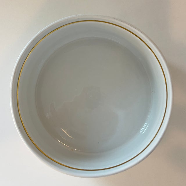 1940s Louis Lourioux "Le Faune" Vintage Fireproof Porcelain 7" Vegetable Motif Souffle Dish France For Sale - Image 12 of 15