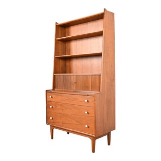 Kipp Stewart for Drexel Declaration Walnut Tambour Door Secretary Desk With Bookcase, 1966 For Sale