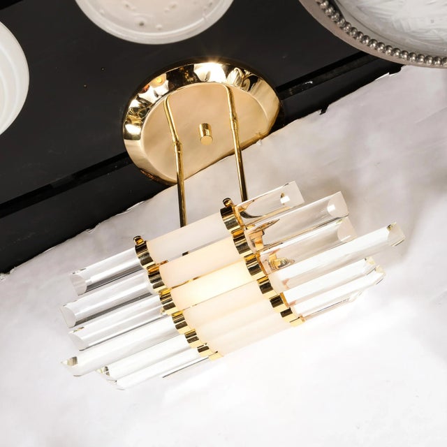 Mid-Century Modernist Skyscraper Style Glass Rod Chandelier With Brass Fittings For Sale In New York - Image 6 of 11