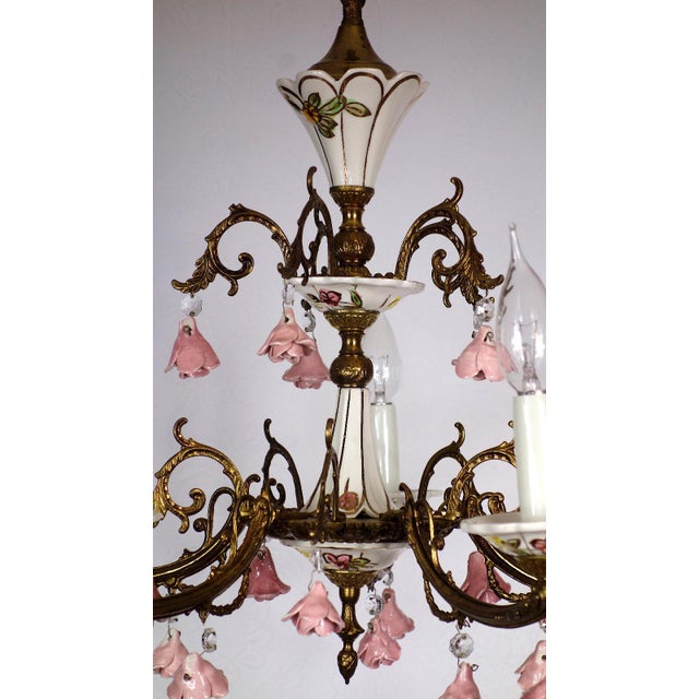 Brass and Porcelain 5-Light Chandelier by Peris Andreu, 1940s For Sale - Image 10 of 16