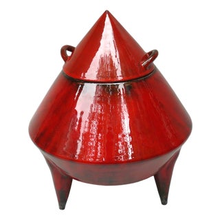 Large Red-Black Glazed Studio Ceramic Lidded Box, 1970s For Sale