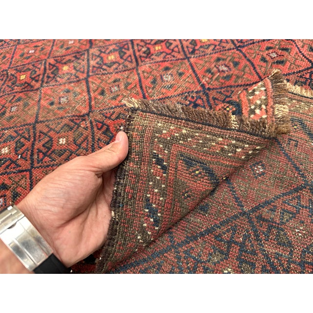 Red Antique Yomut Turkmen Diamond Lattice Tribal Rug - 4'10" X 3'1" For Sale - Image 8 of 9