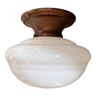Large Cased Glass Flushmount Fixture on Original Patina Holder, Circa 1920 For Sale