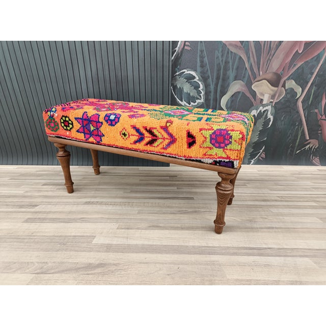 Bohemian Kilim Covered Bench For Sale - Image 4 of 9