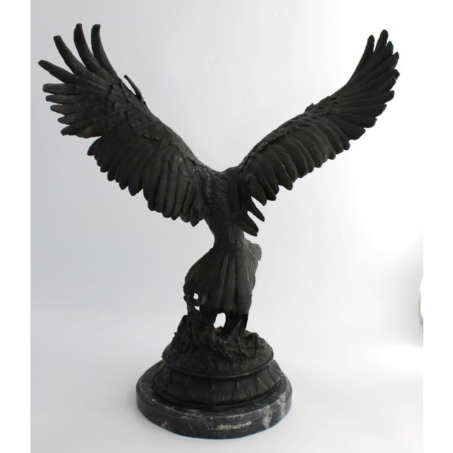 Black Antique French Bronze Sculpture of Eagle Falcon by Jules Moigniez, Large 24" For Sale - Image 8 of 15
