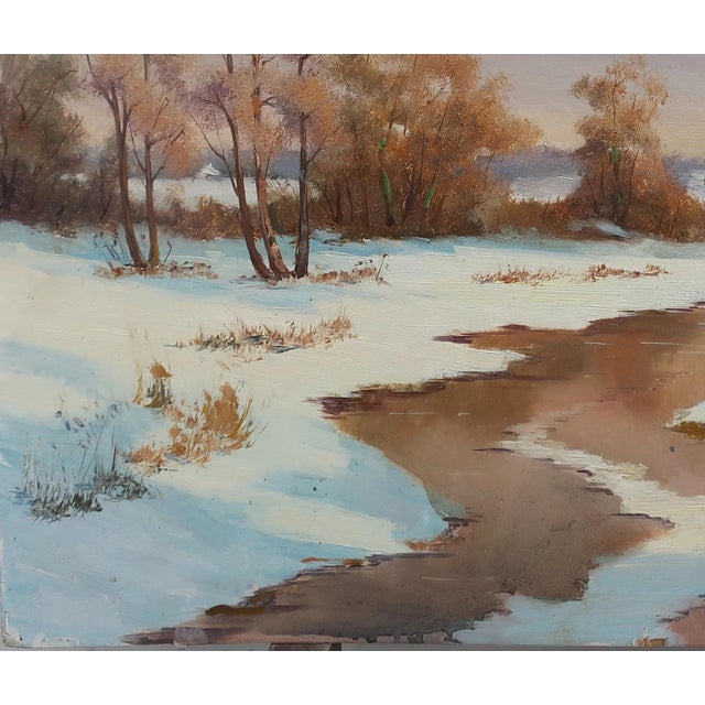 2000 - 2009 Antique Winter Impressionism Painting Ukrainian Landscape Oil Art 49.5-59,5 For Sale - Image 5 of 6