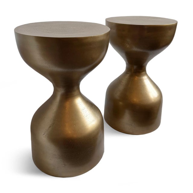 Metal Brass Finish Modern Hourglass Side Table For Sale - Image 7 of 9