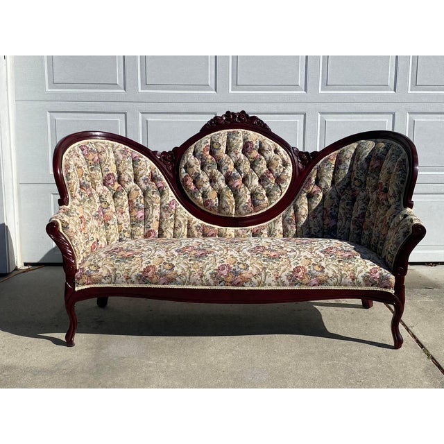 Mid 20th Century Kimball Victorian Style Soft Floral Tufted Cameo Sofa