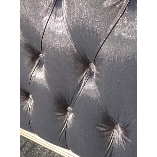 French Provincial Louis XVI Style Metallic Dark Gray Tufted Cal King Headboard For Sale - Image 15 of 17