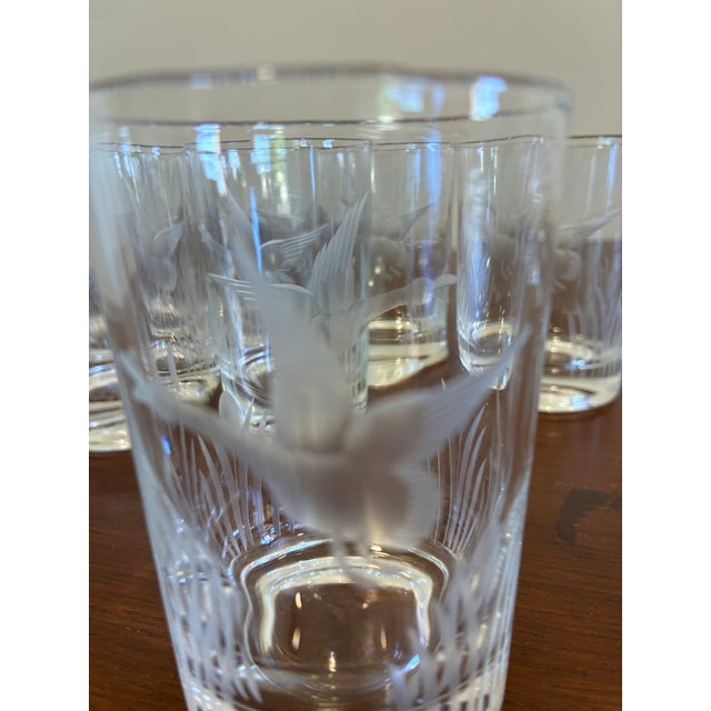 Mid-Century Modern Vintage Federal Glass Etched Waterfowl Juice Glasses – Set of 6 For Sale - Image 3 of 11