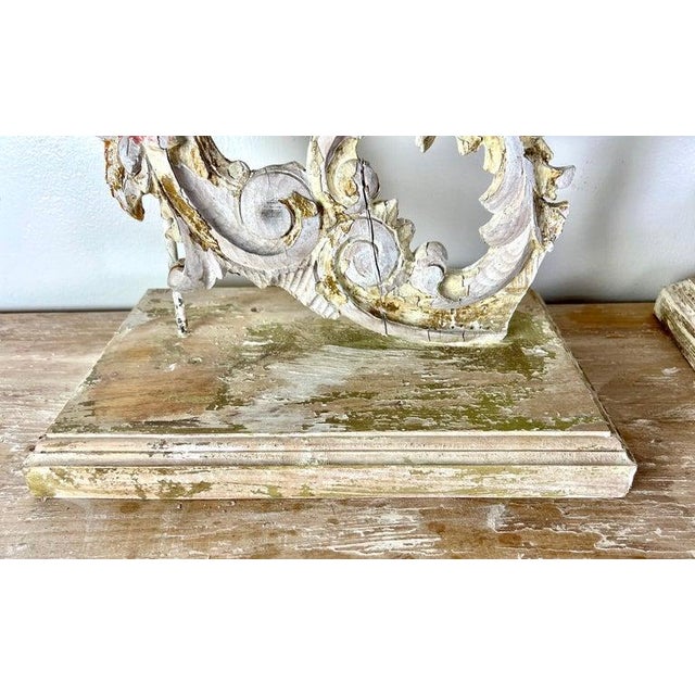 Pair of 19th Century Italian Rococo Carvings on Wood Bases, Distressed For Sale - Image 11 of 17