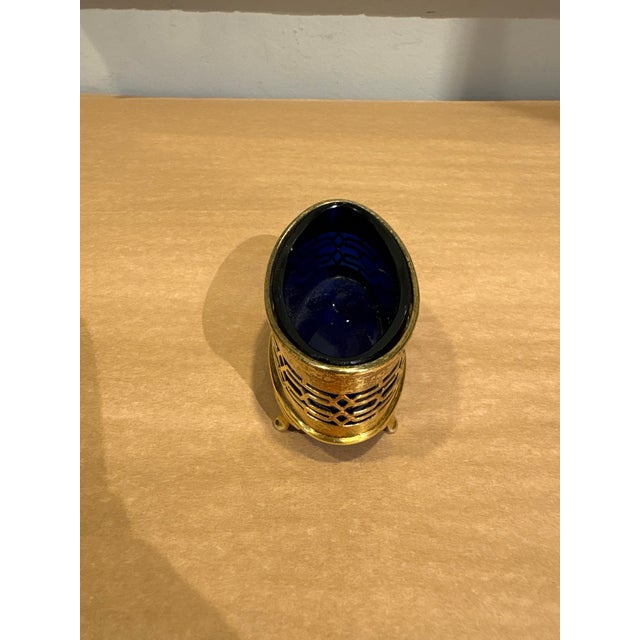 Antique Salt Cellar With Cobalt Glass For Sale - Image 4 of 7