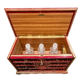 Mid 20th Century Bullock’s Wilshire Italian Florentine Tantalus Cocktail Chest With Crystal Decanters & Glasses - Set of 10 For Sale