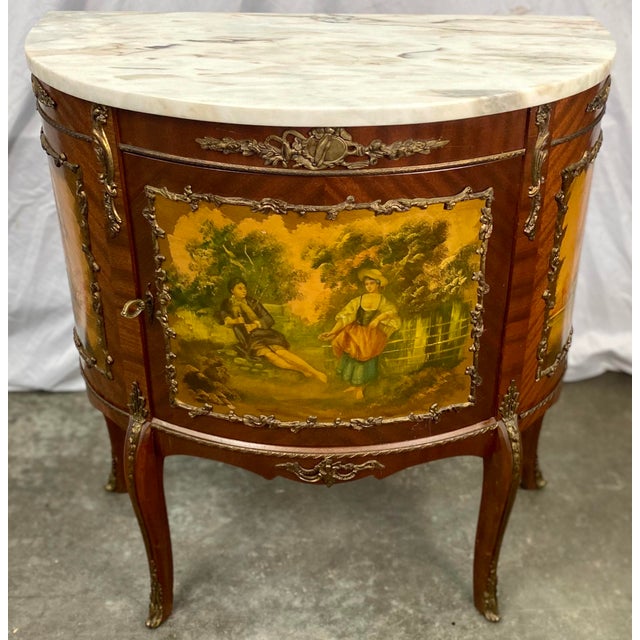 Vintage Marble Top Vernis Martin Louis Xv Handpainted Demilune Cabinet Chairish