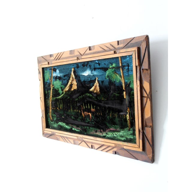 Vintage Velvet Painting With Wood Frame For Sale - Image 4 of 11