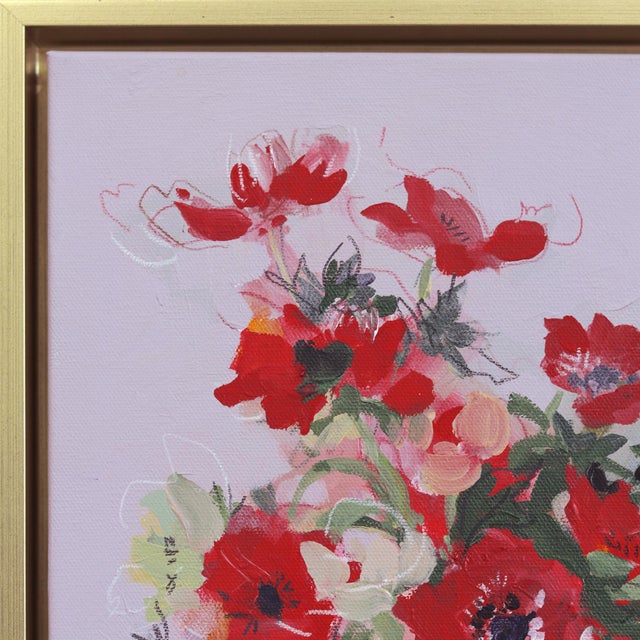 Poppy Parade - Framed Original Floral Mixed Media Painting on Canvas by Kellie Newsome For Sale - Image 4 of 9