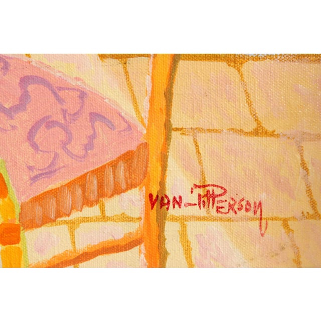 1980s Lloyd Van Pitterson Tropical Ocean View Balcony Custom Framed Original Oil Painting For Sale - Image 9 of 12