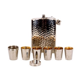 German Flask with Shot Glasses - Set of 7 For Sale