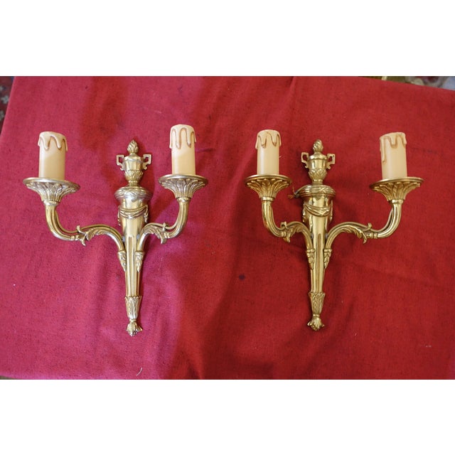 Louis XVI Style Bronze Wall Sconces, 1940s, Set of 2 For Sale - Image 4 of 4
