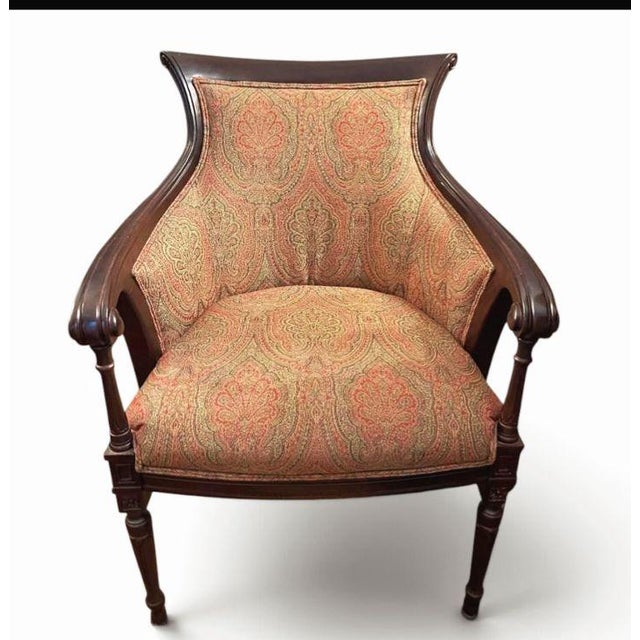 Timeless elegant Vintage Classical Empire Style Barrel-Back Armchairs meticulously crafted by the legendary Hickory Chair...