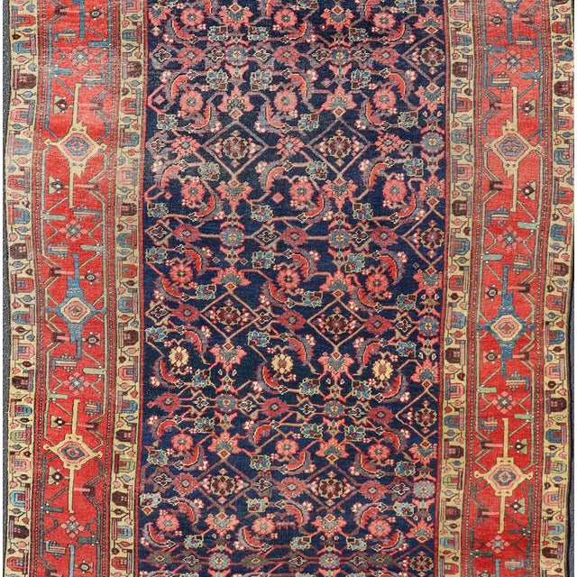 Measures: 6'3 x 12'9 Antique Persian Bidjar Gallery Rug with Navy Field and Red Geometrics 6'3 x 12'9. Keivan Woven Arts/...