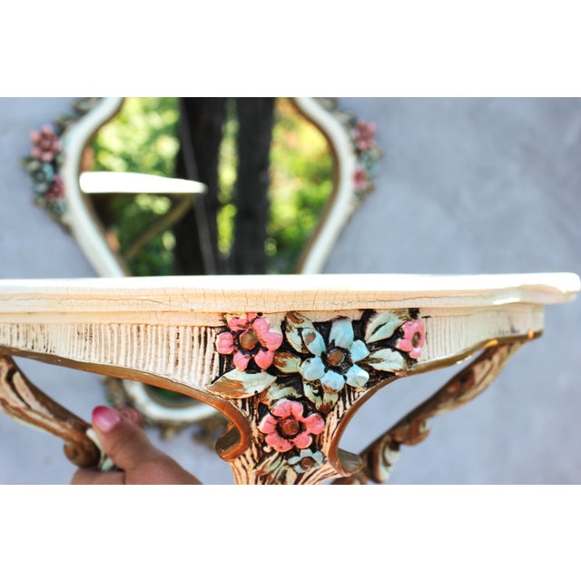 Vintage Baroque Floral Ornate Wall Mirror with Console Shelf, 1970s, Set of 2 For Sale - Image 12 of 14