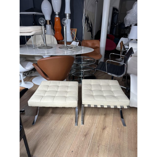 Barcelona Style Ottomans by Ludwig Mies Van Der Rohe for Knoll Inc., 1980s, Set of 2 For Sale - Image 6 of 6