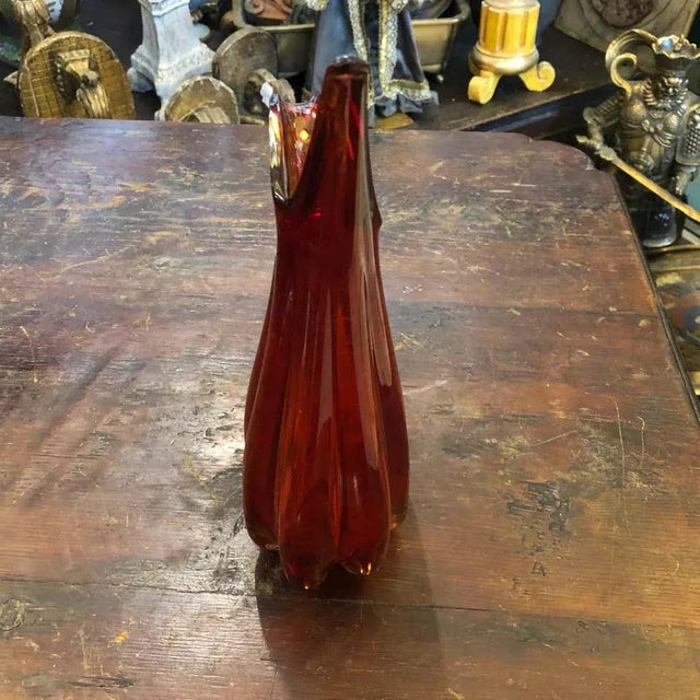 1960s Italian Mid-Century Modern Sommerso Red Murano Glass Vase For Sale - Image 9 of 13