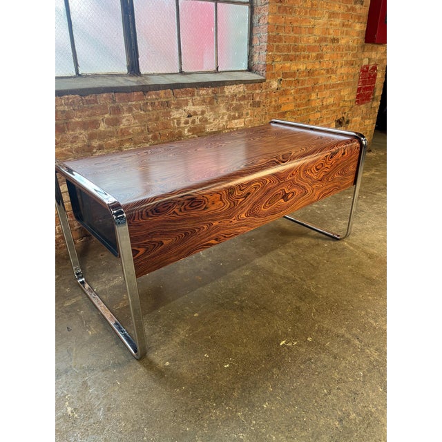 1970s Refinished Zebrawood Chrome Tubular Desk Attributed to Peter Protzman for Herman Miller For Sale - Image 10 of 13