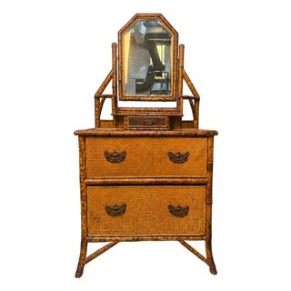 Antique Victorian Tortoiseshell Bamboo Chest of Drawers With Vanity For Sale