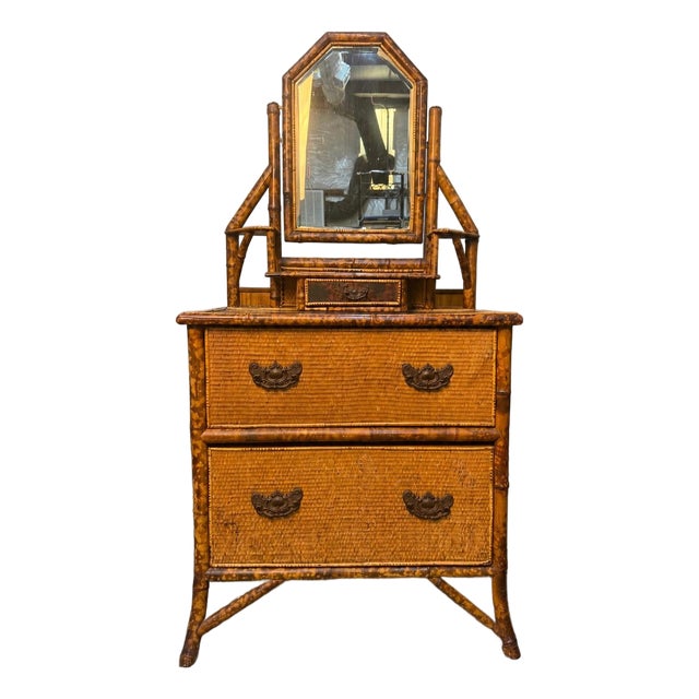 Antique Victorian Tortoiseshell Bamboo Chest of Drawers With Vanity For Sale
