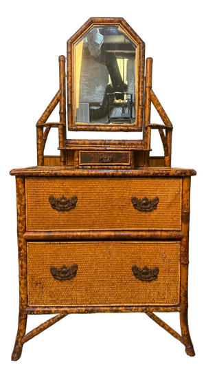 Antique Victorian Tortoiseshell Bamboo Chest of Drawers With Vanity