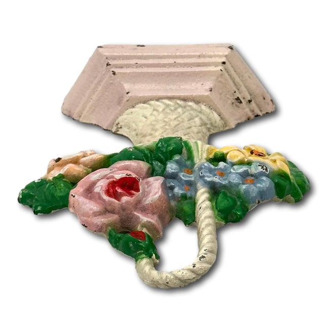 Dark Green Hard to Find Vintage 1930s Hubley Model #152 Basket of Flowers Cast Iron Doorstop in Nice Condition For Sale - Image 8 of 12